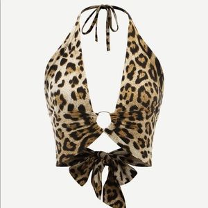 Shein cheetah plunge crop top
